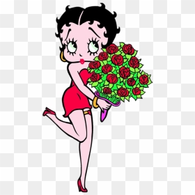Betty Boop Holding Bunch Of Roses - Betty Boop Holding Flowers, HD Png Download - betty boop png
