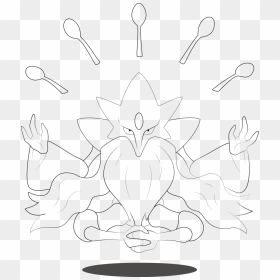 Mega Alakazam Line-art By Alcadeas1 - Pokemon Alakazam Alakazam Black And White, HD Png Download - alakazam png