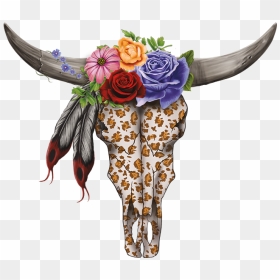 Bull Skull And Flower Clipart , Png Download - Cow Skulls With Flowers, Transparent Png - cow skull png