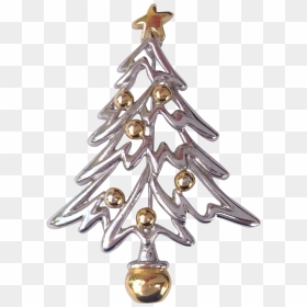 Vintage Modern Silver And Gold Tone Christmas Tree - Christmas Ornament, HD Png Download - modern christmas tree png