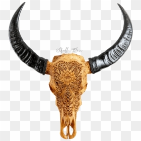 Carved Buffalo Skull - Bull, HD Png Download - cow skull png