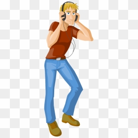 Cartoon Man With Earphone, HD Png Download - wow guy png