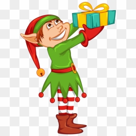 Transparent Cute Cartoon Christmas Elf With Gift For, HD Png Download - christmas pngs
