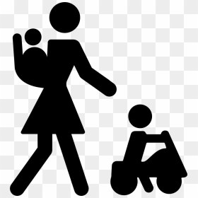 Mother With Baby On Her Back And Other Child On A Car - Mother With Child Icon, HD Png Download - back of car png
