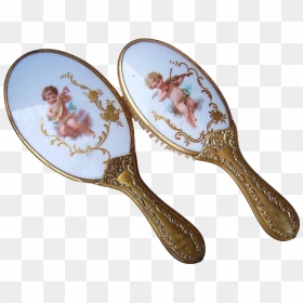 Gorgeous Limoges 1900"s Matched Pair "cherubs - Antique, HD Png Download - hand mirror png
