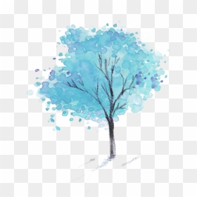 Ftestickers Watercolor Tree Blue - Blue Watercolor Template Png, Transparent Png - watercolor tree png