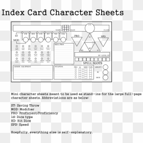 Index Card Character Sheet - Card Size Character Sheets, HD Png Download - index card png