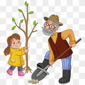 Granddad And Granddaughter Planting A Tree Clipart - Cartoon, HD Png Download - grand dad png
