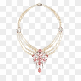 Padparadscha Sapphire And Pearl Necklace - Padparadscha Sapphire High Jewelry, HD Png Download - pearl necklace png