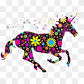 Floral Magical Unicorn Silhouette Clip Arts - Unicorn Rainbow Silhouette, HD Png Download - unicorn silhouette png