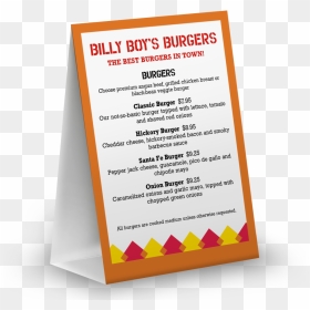 Hamburger Table Tent Menu - Brochure, HD Png Download - hamburger menu png