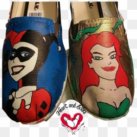 Harley Quinn And Poison Ivy Hand Painted Shoes - Sock, HD Png Download - poison ivy png