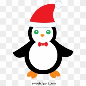 Cute Christmas Penguin - Penguin Santa Hat Clipart, HD Png Download - santa hat clipart png