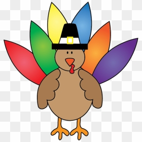 Cute Turkey Clipart - Turkey With Colored Feathers, HD Png Download - cute turkey png