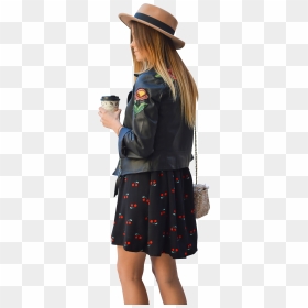 Woman Wearing Floral Black Jacket And Cherry Skirt - Floral Dress With Leather Jacket, HD Png Download - black woman png