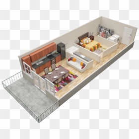 One Bedroom • One Bath • Balcony - 2 Bedroom Loft Apartment Floor Plans, HD Png Download - balcony png