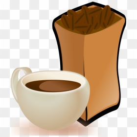 Vector Image Of Beige Cup Of Coffee With Sack Of Coffee - Coffee Beans Clip Art, HD Png Download - coffee bean vector png
