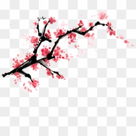 This Graphics Is Painted Ink Peach Blossom Branch Element - Cherry Blossom Branch Painting, HD Png Download - cherry blossom branch png