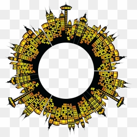 Free Clipart Of A Round Frame Of Glowing City Buildings - Round Buildings Png, Transparent Png - city buildings png