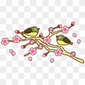 White-eye Warbling And Cherry Blossoms Clipart - 無料 イラスト 桜 枝, HD Png Download - cherry blossom branch png