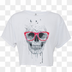 Stylish Skull Flowy Boxy White Tshirt Munoo - Calavera Con Lentes Rojos, HD Png Download - white tshirt png