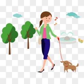 Woman Dog Strolling Clipart - 犬 と 散歩 イラスト, HD Png Download - people walking dog png