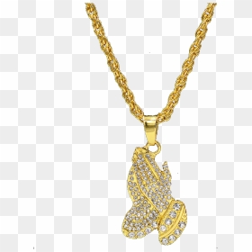 Iced Praying Hands & Rope Chain - Rope Chain With Praying Hand, HD Png Download - necklace chain png