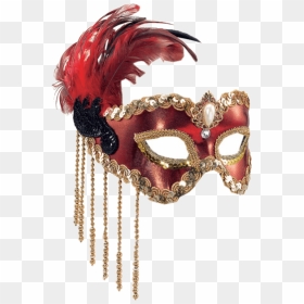 Red & Gold Satin Mask - Red Masquerade Mask, HD Png Download - masquerade masks png