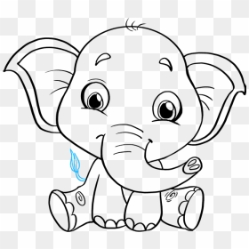 Transparent Elephant Drawing Png - Baby Elephant Cartoon Black And White, Png Download - baby elephant png