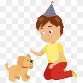 Birthday Boy With His New Puppy Clipart - Cartoon, HD Png Download - birthday hat transparent png