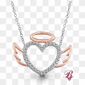 Diamond Accent Angel Halo Winged Heart - Small Diamond Pave Heart Necklace, HD Png Download - glowing angel halo png
