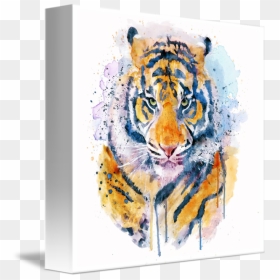 "tiger Face Watercolor Portrait - Tiger Face Acrylic Painting, HD Png Download - tiger face png
