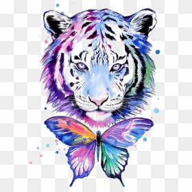 T-shirt Watercolor Water Tiger Painting Drawing Clipart - Watercolor White Tiger Tiger Art, HD Png Download - tiger face png