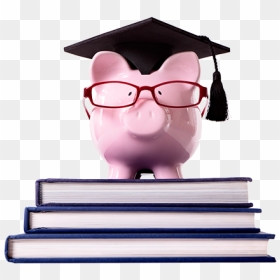 Piggy Bank With Glasses And A Grad Cap On A Pile Of - Piggy Bank With Graduation Cap Png, Transparent Png - convocation cap png