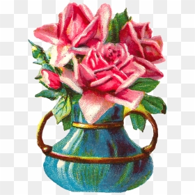 Shabby Chic Pink Rose Clip Art Flower Vase - Rose, HD Png Download - beautiful flower vase with flowers png