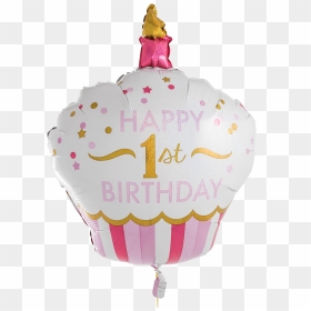 1st Birthday Pink Cupcake Supershape - Hot Air Balloon, HD Png Download - 1st birthday png pink