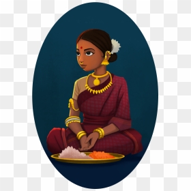 Indian Girl Selling Flowers Character Design My - Painting Indian Art Woman, HD Png Download - indian girls png