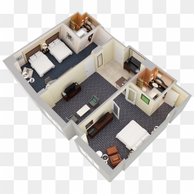2 Bedroom Suite 1king 2 Queen Beds Angle 1 - Hilton Room Plan, HD Png Download - sofa plan png