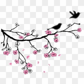 Ftestickers Flowers Birds Tree Bird Flower Clipart - Drawing Of Birds And Flowers, HD Png Download - flower tree png images