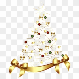 Large Transparent Gold Christmas Tree With Gold Bow - Transparent Background Gold Christmas Tree Png, Png Download - gold bow png