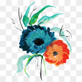 Turquoise Orange Watercolor Flowers, HD Png Download - imagens png