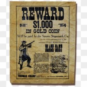 Black Bart Wanted Poster, HD Png Download - wanted poster png