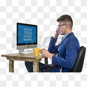 Person Sitting At Computer, HD Png Download - featuring png