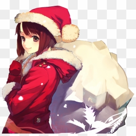 Anime Santa Hat Transparent - Merry Christmas Anime Girl, HD Png Download - anime png gif