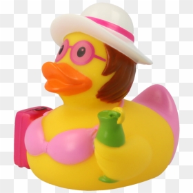 Free Female Rubber Duck Athe Beach Transparent Clipart - Ducks On Holiday, HD Png Download - rubber ducky png