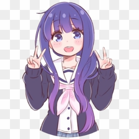 Ftestickers Anime Girl Animegirl Chibi Shoolgirl Cute - Cute Purple Anime Girl, HD Png Download - cute anime girl png
