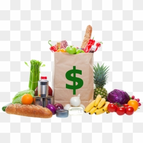 A Brown Paper Bag Is Full Of Groceries And Surrounded - Grocery Voucher, HD Png Download - groceries png
