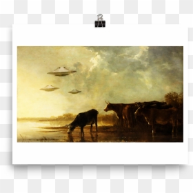 Saucers And Cattle - River Landscape With Cows, HD Png Download - cows png