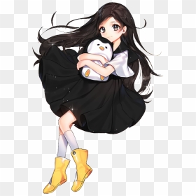 Anime Girl Black Hair Brown Eyes, HD Png Download - cute anime girl png