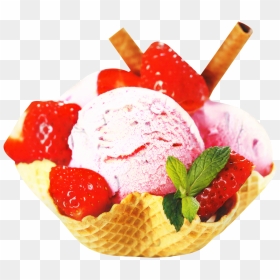 Ice Cream Cones Sundae Frozen Yogurt - Ice Cream Waffle Fruit, HD Png Download - frozen yogurt png
